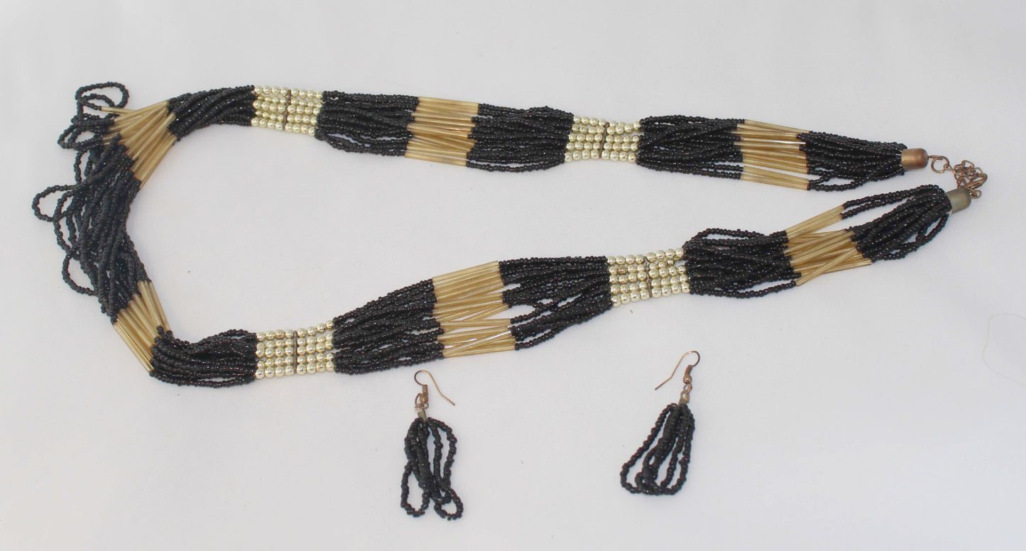 Long MultiStrand Beaded Necklace and Earrings 2 PC Set - Nubian Goods