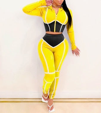 Two Piece Crop Top Hoodie And High Waist Pants Set
