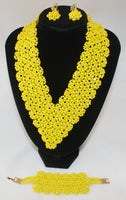 Beautiful Yellow Choker with Earrings, African Beaded Necklace - Nubian Goods