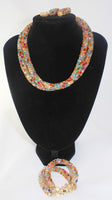 Multicolor Beads Double Bonded Necklace Bracelet Earrings 3 PC Set - Nubian Goods