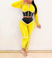 Two Piece Crop Top Hoodie And High Waist Pants Set