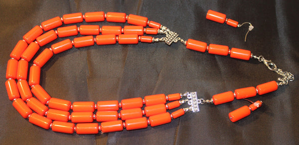 Coral African Beaded Necklace with Earrings - Nubian Goods
