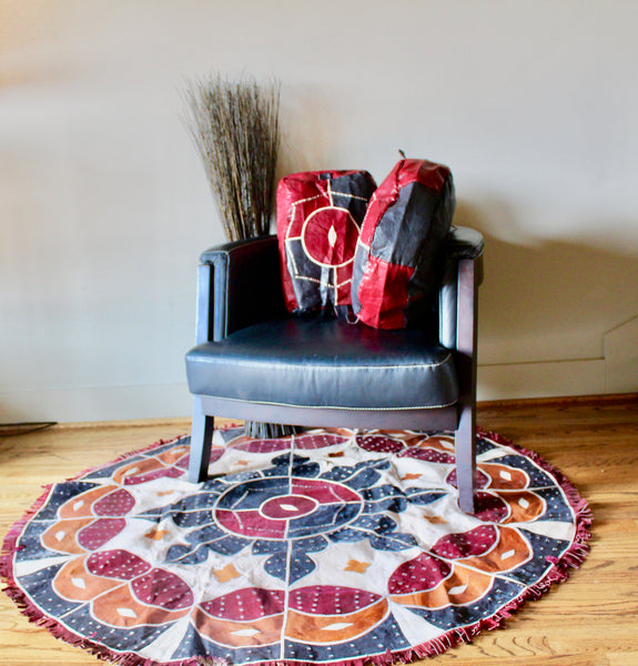 Leather Indoor Circular Area Rug and 3 Cushions Set - Nubian Goods